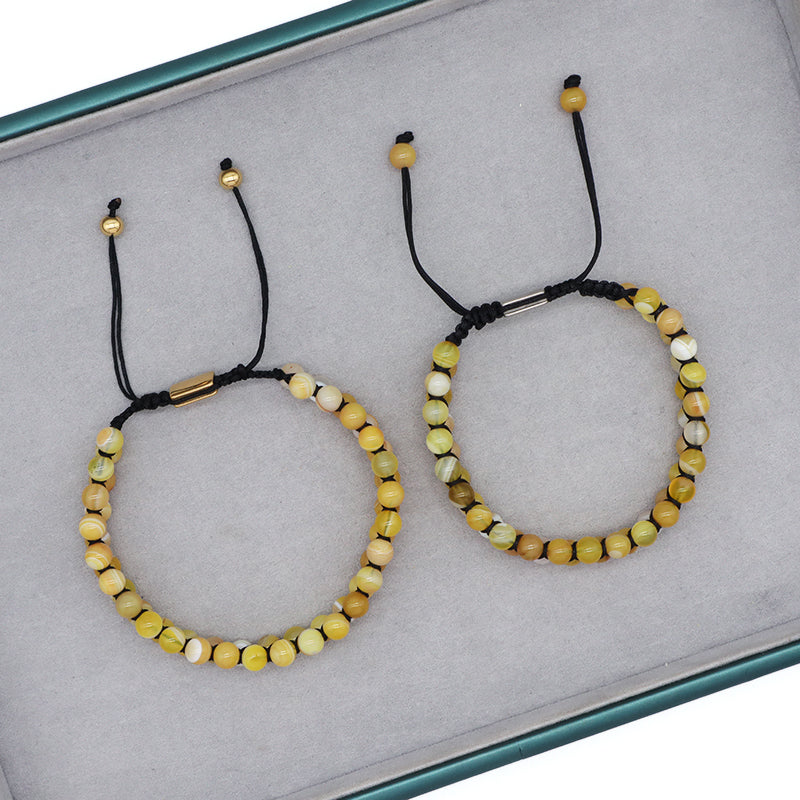 Custom Stainless Steel Logo Friendship Women Men Adjustable Handmade Natural Braided 6mm Colorful Jade Beads Macrame Bracelets