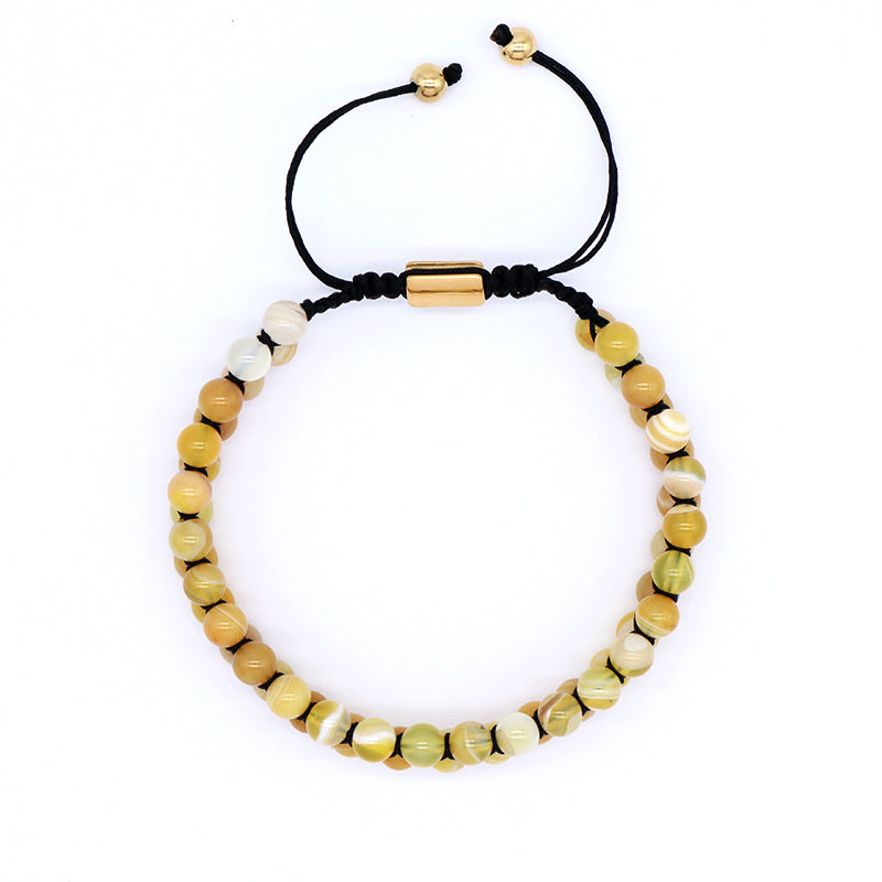 Custom Stainless Steel Logo Friendship Women Men Adjustable Handmade Natural Braided 6mm Colorful Jade Beads Macrame Bracelets