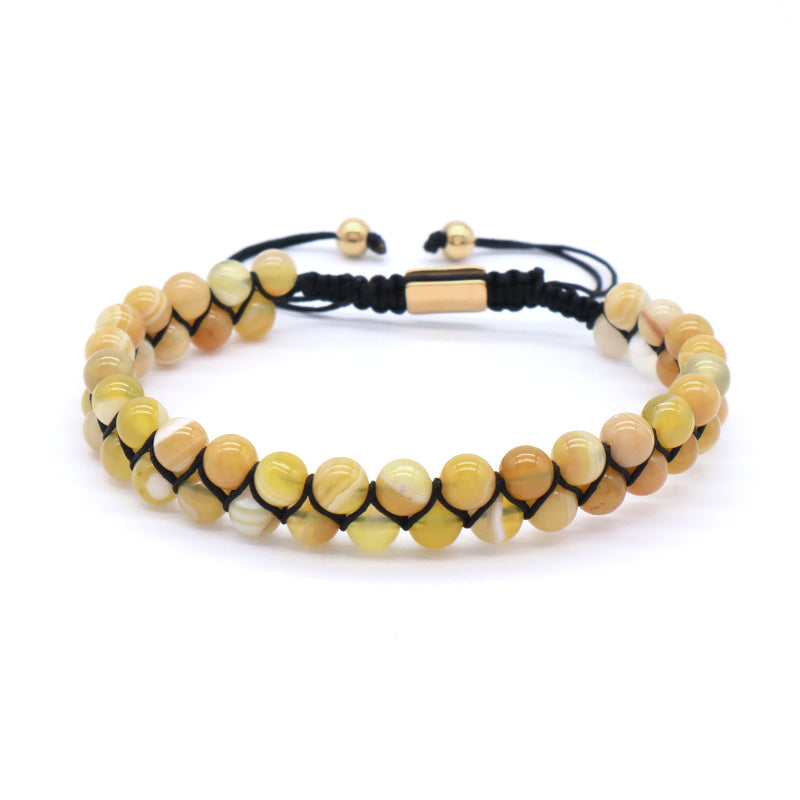 Custom Stainless Steel Logo Friendship Women Men Adjustable Handmade Natural Braided 6mm Colorful Jade Beads Macrame Bracelets