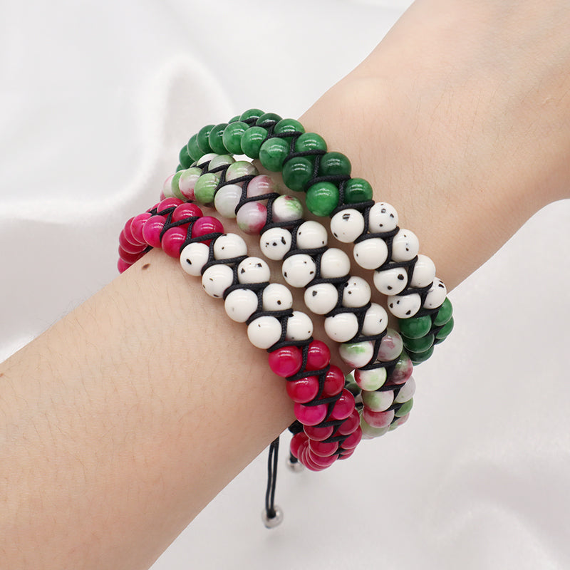 Natural Stone 6mm Colorful Jade Gemstone Handmade Bead Woven Custom Stainless Steel Logo Women Men Friendship Macrame Bracelet