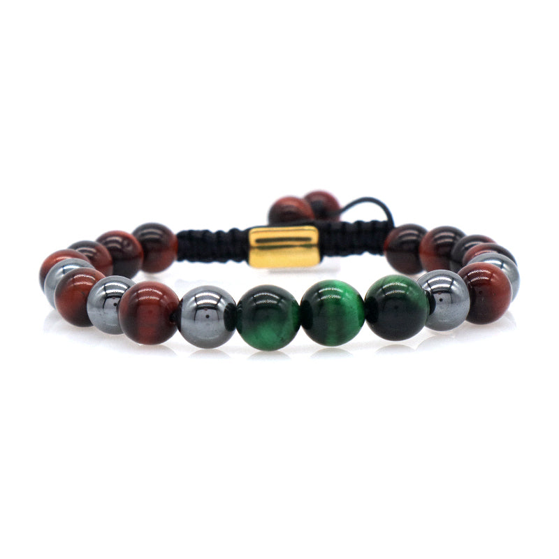 Handmade Woven Macrame CZ Beads Jewelry Custom Stainless Steel Logo 8mm Hematite Natural Stone Bead Blue Tiger Eyes Men Bracelet