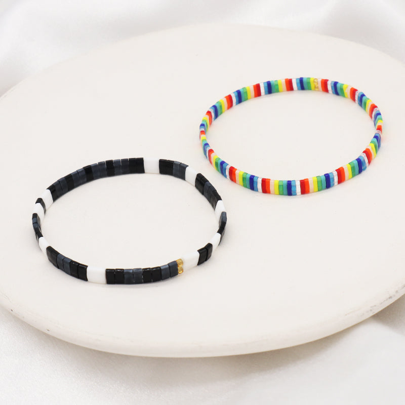 Wholesale Custom Colorful Miyuki Bracelet Jewelry Women Girl Gift Elastic Boho Flat Tila Tile Handmade Miyuki Seed Bead Bracelet