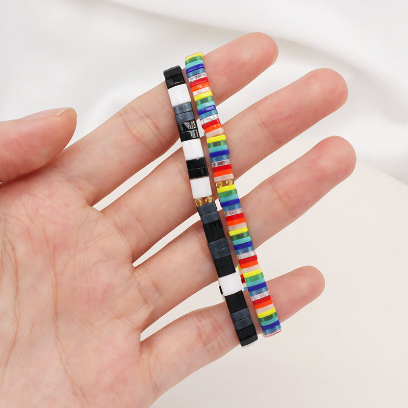 Wholesale Custom Colorful Miyuki Bracelet Jewelry Women Girl Gift Elastic Boho Flat Tila Tile Handmade Miyuki Seed Bead Bracelet