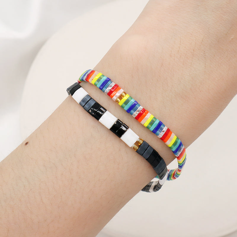 Wholesale Custom Colorful Miyuki Bracelet Jewelry Women Girl Gift Elastic Boho Flat Tila Tile Handmade Miyuki Seed Bead Bracelet