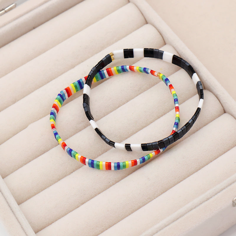 Wholesale Custom Colorful Miyuki Bracelet Jewelry Women Girl Gift Elastic Boho Flat Tila Tile Handmade Miyuki Seed Bead Bracelet