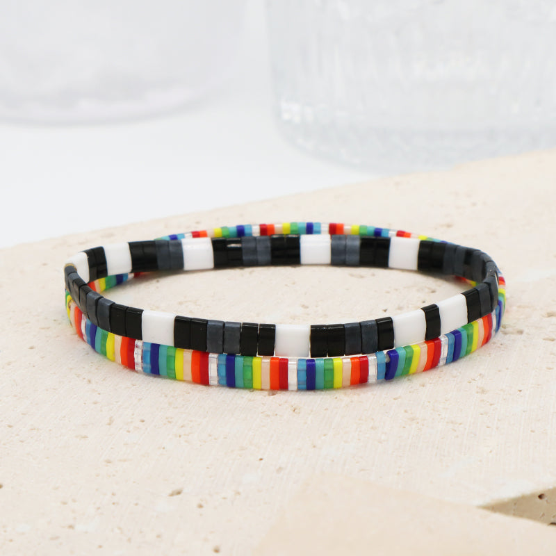 Wholesale Custom Colorful Miyuki Bracelet Jewelry Women Girl Gift Elastic Boho Flat Tila Tile Handmade Miyuki Seed Bead Bracelet