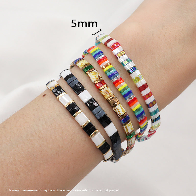 Wholesale Custom Colorful Miyuki Bracelet Jewelry Women Girl Gift Elastic Boho Flat Tila Tile Handmade Miyuki Seed Bead Bracelet