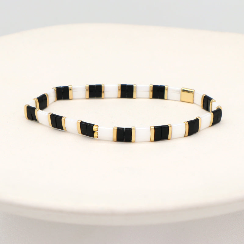 Wholesale Custom Colorful Miyuki Bracelet Jewelry Women Girl Gift Elastic Boho Flat Tila Tile Handmade Miyuki Seed Bead Bracelet