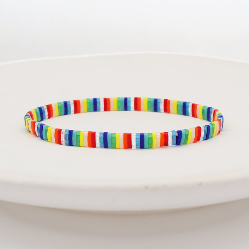 Wholesale Custom Colorful Miyuki Bracelet Jewelry Women Girl Gift Elastic Boho Flat Tila Tile Handmade Miyuki Seed Bead Bracelet