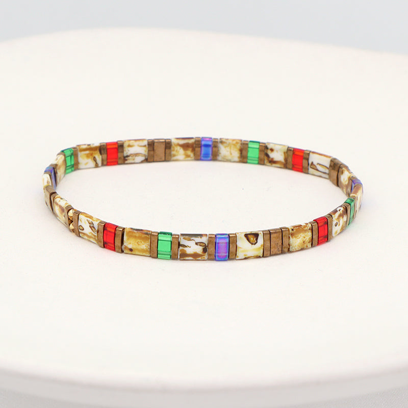 Wholesale Custom Colorful Miyuki Bracelet Jewelry Women Girl Gift Elastic Boho Flat Tila Tile Handmade Miyuki Seed Bead Bracelet