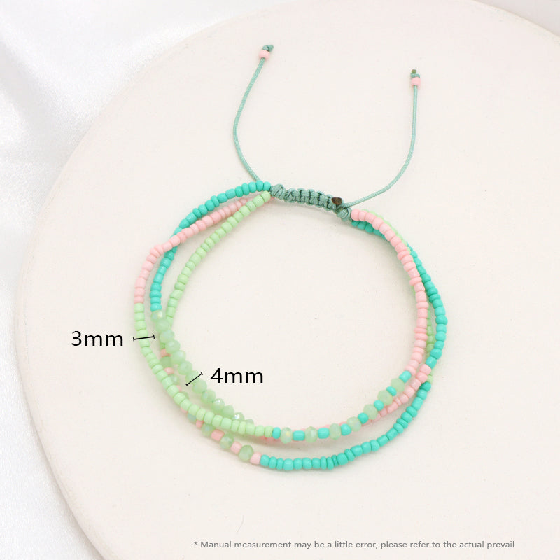 Fashion Bohemian Style Women Jewelry Gift Colorful Glass Beads Three Layer Adjustable Handmade 3mm Seed Beaded Macrame Bracelet