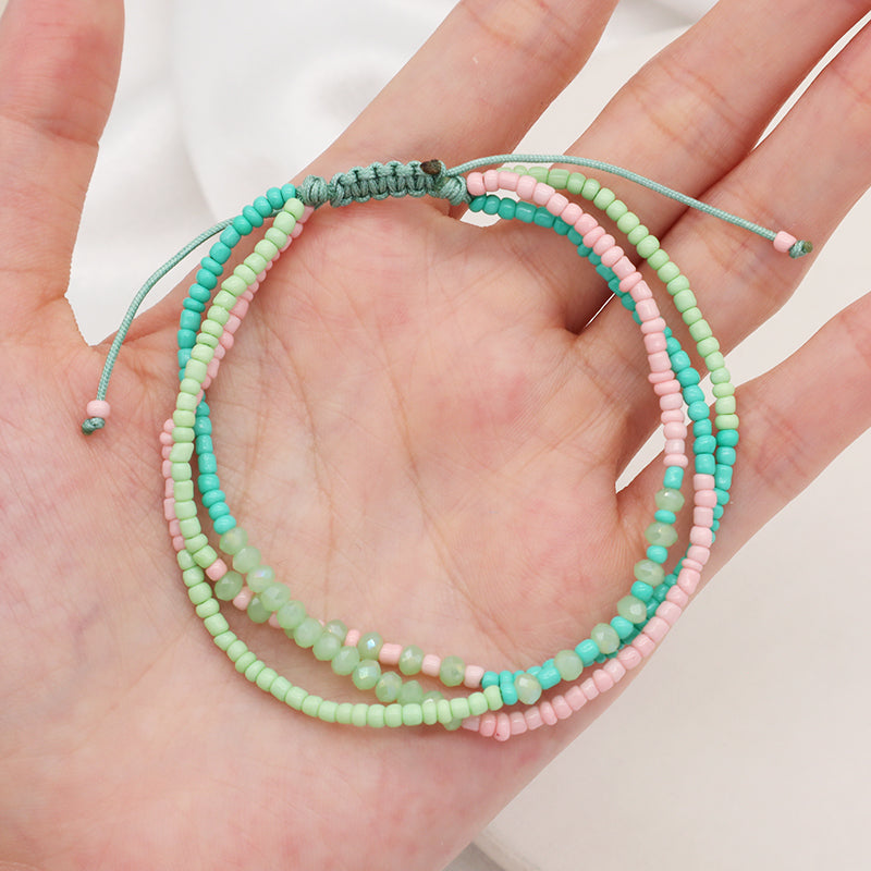 Fashion Bohemian Style Women Jewelry Gift Colorful Glass Beads Three Layer Adjustable Handmade 3mm Seed Beaded Macrame Bracelet