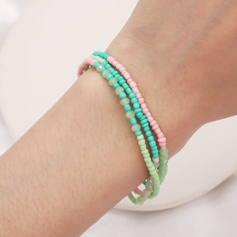 Fashion Bohemian Style Women Jewelry Gift Colorful Glass Beads Three Layer Adjustable Handmade 3mm Seed Beaded Macrame Bracelet