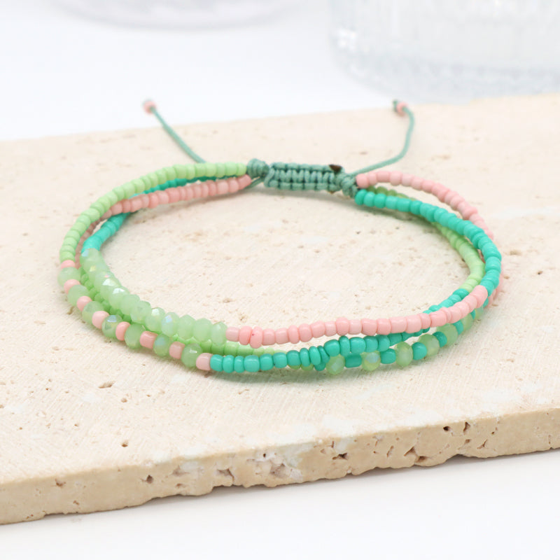 Fashion Bohemian Style Women Jewelry Gift Colorful Glass Beads Three Layer Adjustable Handmade 3mm Seed Beaded Macrame Bracelet
