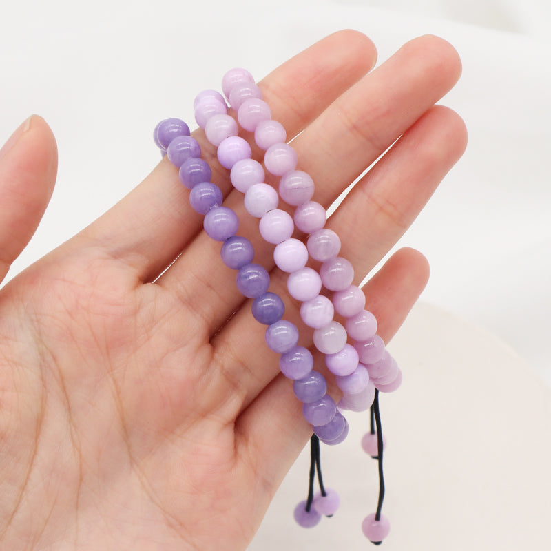 New Design Natural Stone Gemstone Purple Handmade 6mm Colorful Jade Beads Adjustable Woven Friendship Macrame Bracelet For Women