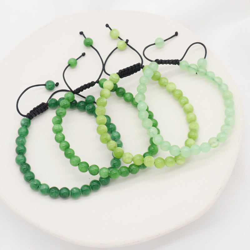Custom Fashionable Woven Braided Friendship Macrame Handmade Adjustable 6mm Natural Colorful Jade Beads Bracelet For Women Man