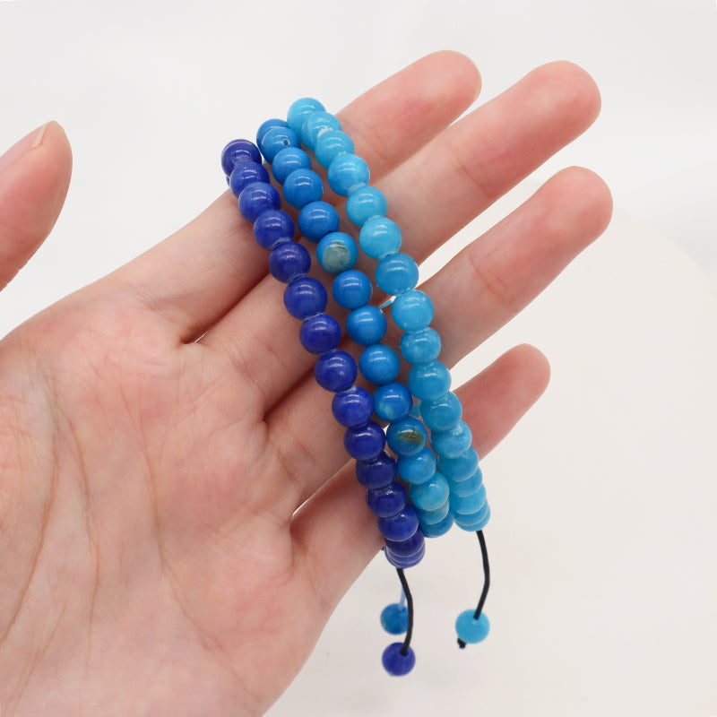 New Customized Adjustable Handmade Woven Braided Cord 6mm Natural Colorful Jade Beads Friendship Macrame Bracelet For Women Men