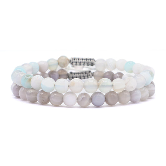 Custom Friendship Jewelry Fashion Woven Braided Handmade 6mm Natural Stone Striped Agate Women Men Adjustable Macrame Bracelet