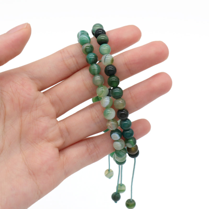 New Fashion Customized Handmade Woven 6mm Gemstone Natural Striped Agate Stone Beads Macrame Bracelet Adjustable Men Women