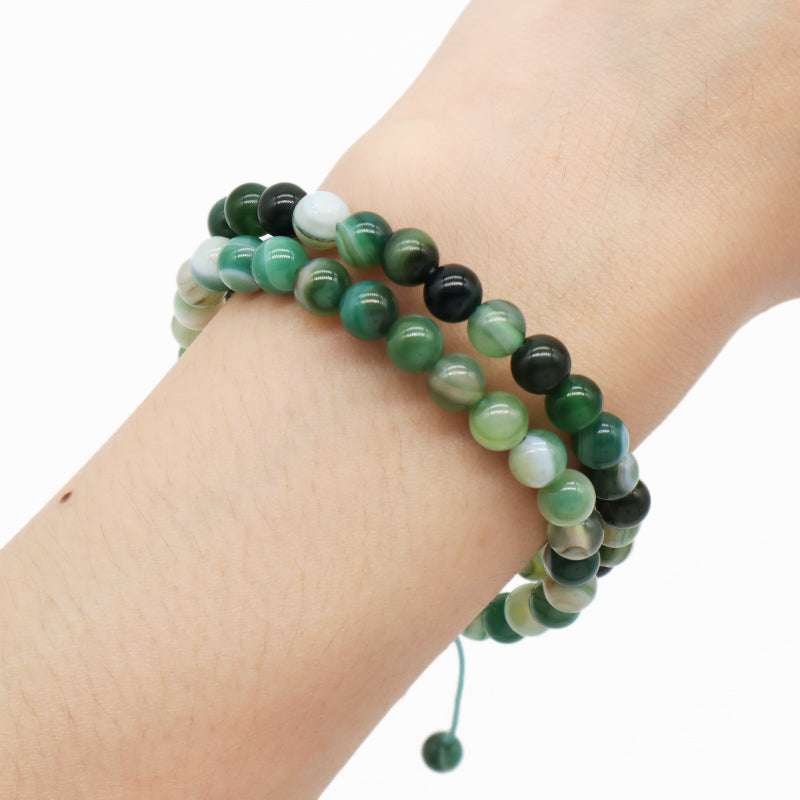 New Fashion Customized Handmade Woven 6mm Gemstone Natural Striped Agate Stone Beads Macrame Bracelet Adjustable Men Women