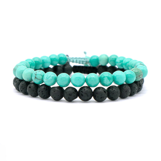 Custom Classic Trendy Jewelry 6mm Natural Stone Beads Friendship Women Men Adjustable Handmade Macrame Turquoise Lava Bracelet