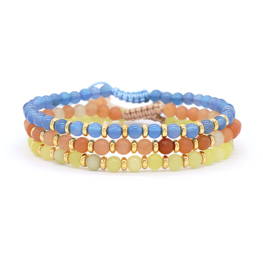 Custom Wholesale Gold Plated Beads OEM Handmade Braided Macrame 4mm Lemon Jade Red Aventurine Blue Agate Natural Stone Bracelet