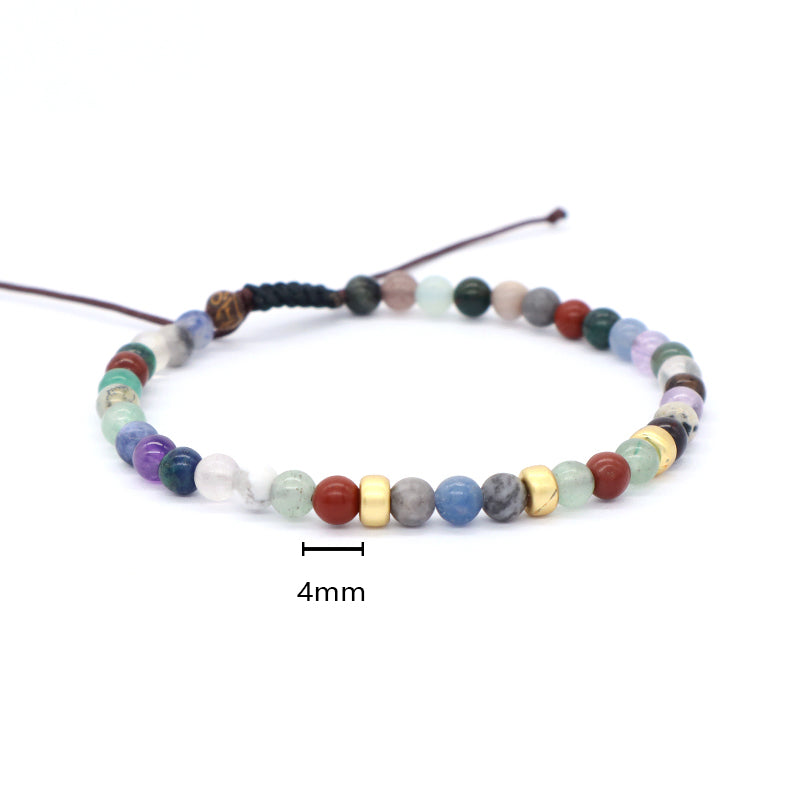 Adjustable OEM Custom Handmade Woven Bohemian Healing Energy 4mm Gold Plated Beads Natural Stone Macrame Bracelet For Men Women