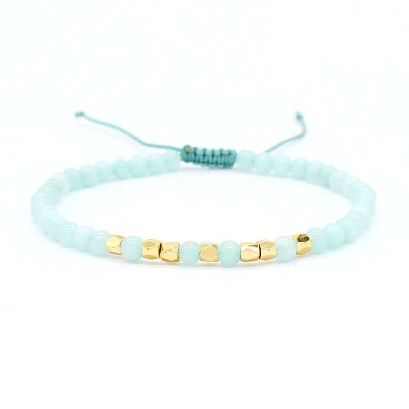 Adjustable OEM Custom Handmade Woven Bohemian Healing Energy 4mm Gold Plated Beads Natural Stone Macrame Bracelet For Men Women