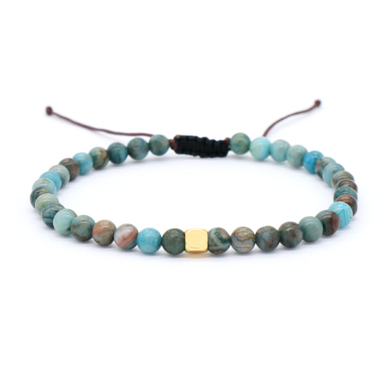 Adjustable OEM Custom Handmade Woven Bohemian Healing Energy 4mm Gold Plated Beads Natural Stone Macrame Bracelet For Men Women