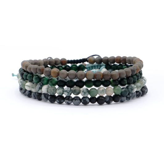 Custom Handmade Boho OEM Fashion Friendship Adjustable Woven Cord 4mm Natural Stone Beaded Macrame Knots Bracelet For Women Men