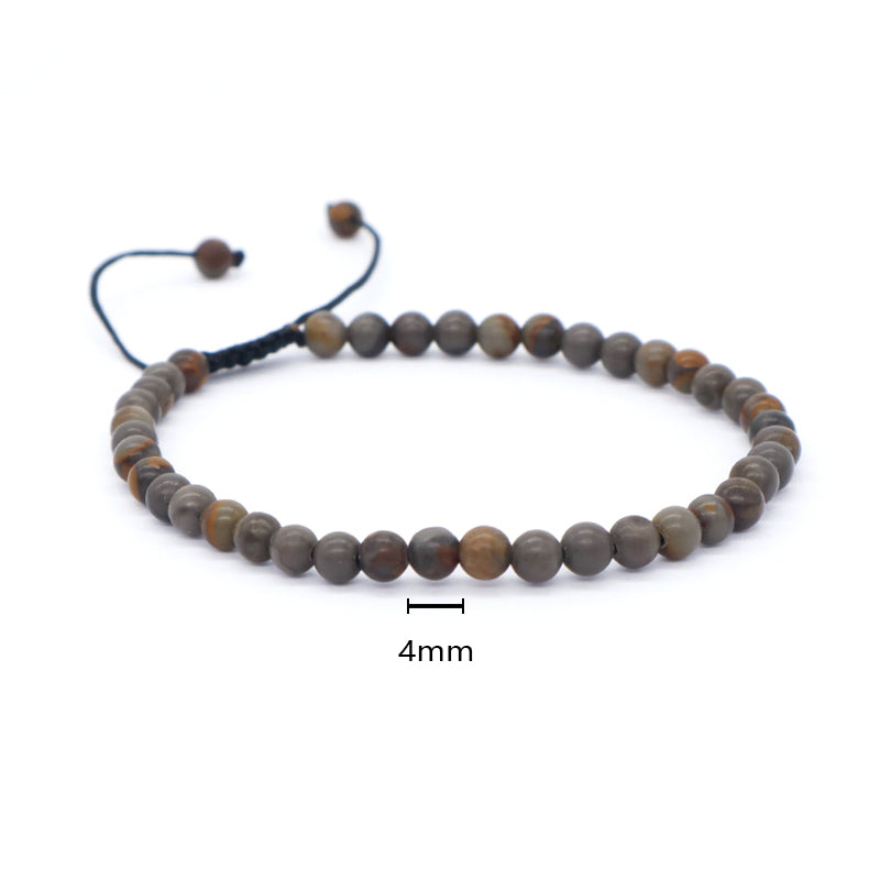 Custom Handmade Boho OEM Fashion Friendship Adjustable Woven Cord 4mm Natural Stone Beaded Macrame Knots Bracelet For Women Men