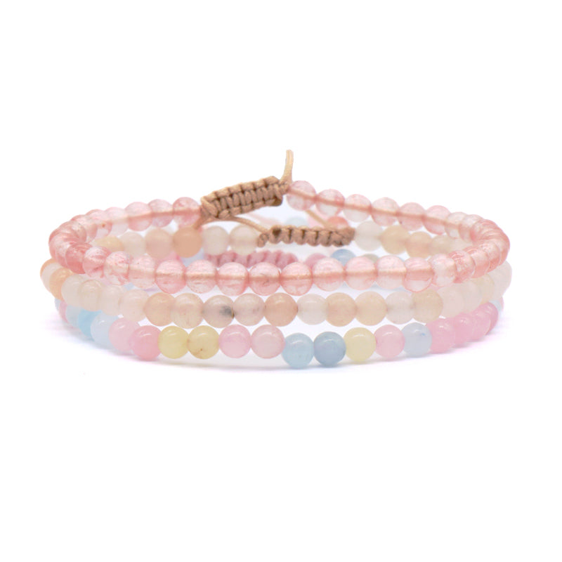 Custom Handmade Boho OEM Fashion Friendship Adjustable Woven Cord 4mm Natural Stone Beaded Macrame Knots Bracelet For Women Men