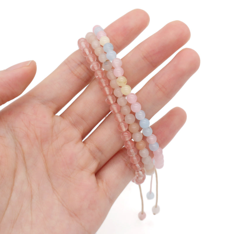 Custom Handmade Boho OEM Fashion Friendship Adjustable Woven Cord 4mm Natural Stone Beaded Macrame Knots Bracelet For Women Men