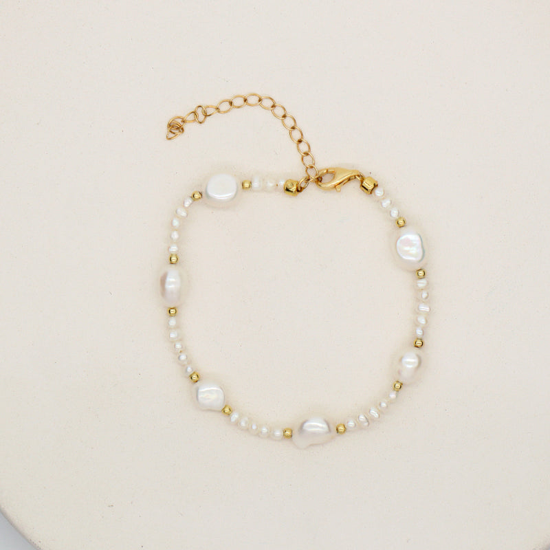Customized Gold Plated Brass Beads Handmade Adjustable Freshwater Pearl Beads Bracelet