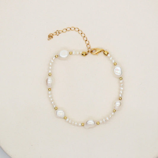 Customized Gold Plated Brass Beads Handmade Adjustable Freshwater Pearl Beads Bracelet