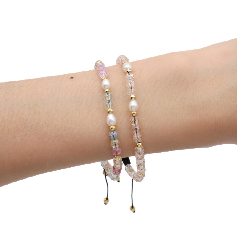Custom Friendship Handmade Wholesale Freshwater Pearl Adjustable Gemstone Healing Woven 4mm Natural Stone Beaded Macrame Bracelet