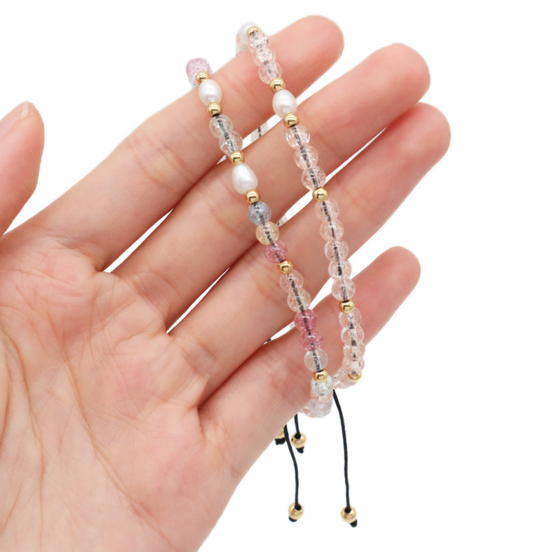 Custom Friendship Handmade Wholesale Freshwater Pearl Adjustable Gemstone Healing Woven 4mm Natural Stone Beaded Macrame Bracelet