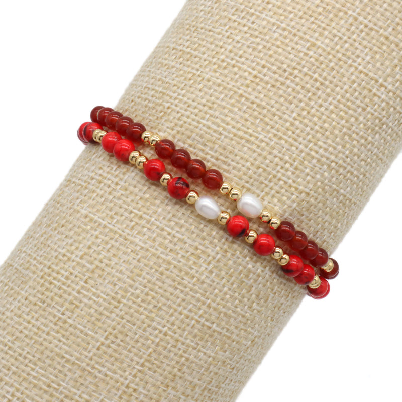 4mm Gemstone Natural Stone Bead Friendship Wholesale Women Customized Handmade Freshwater Pearl Woven Adjustable Macrame Bracelet