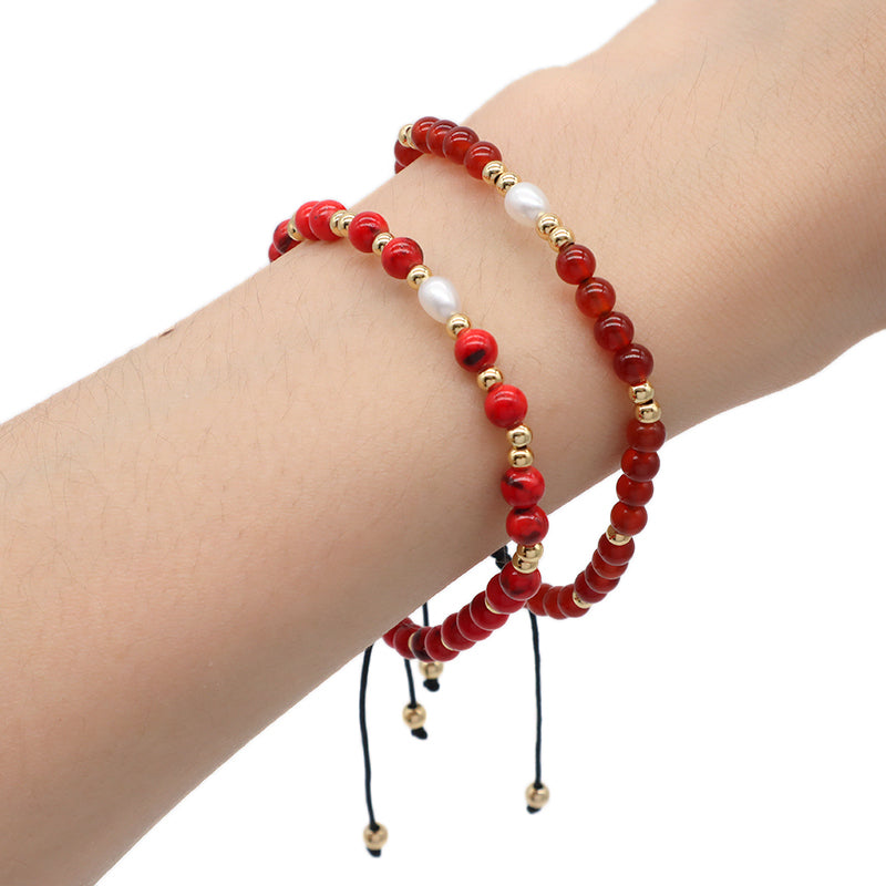 4mm Gemstone Natural Stone Bead Friendship Wholesale Women Customized Handmade Freshwater Pearl Woven Adjustable Macrame Bracelet
