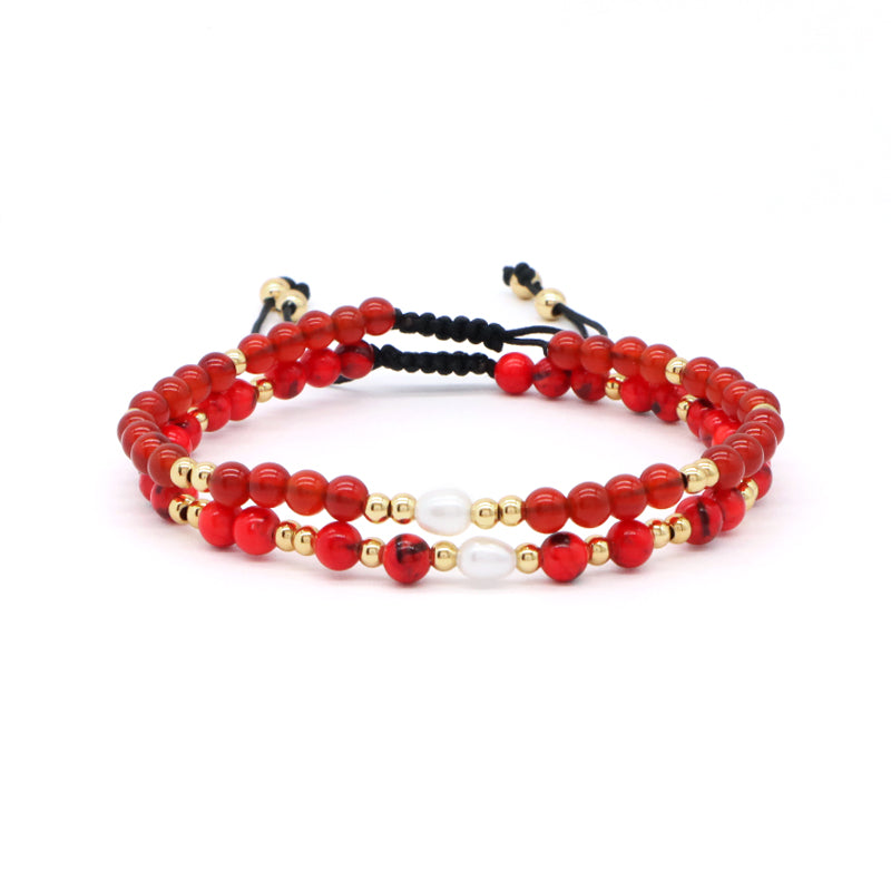 4mm Gemstone Natural Stone Bead Friendship Wholesale Women Customized Handmade Freshwater Pearl Woven Adjustable Macrame Bracelet