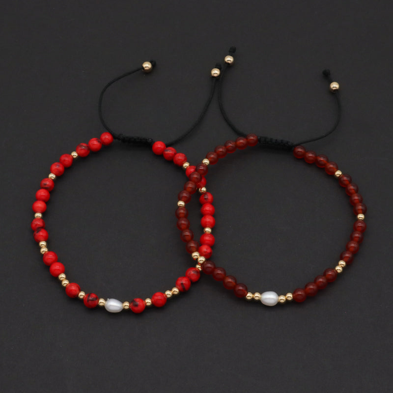 4mm Gemstone Natural Stone Bead Friendship Wholesale Women Customized Handmade Freshwater Pearl Woven Adjustable Macrame Bracelet