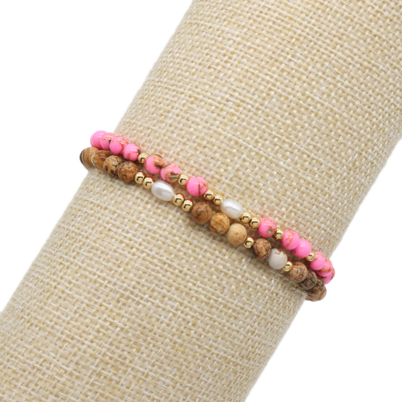 5mm Gemstone Natural Stone Gold Plated Bead Woven Cord Customized Handmade Freshwater Pearl Adjustable Macrame Knot Bracelet