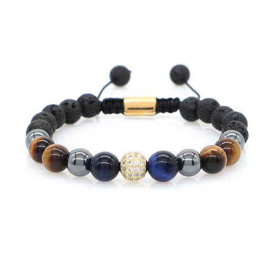 Custom Mix Adjustable CZ Handmade Fashion Jewelry Latest 8mm Tiger Eye Lava Stone Beads Natural Stone Macrame Knots Bracelet