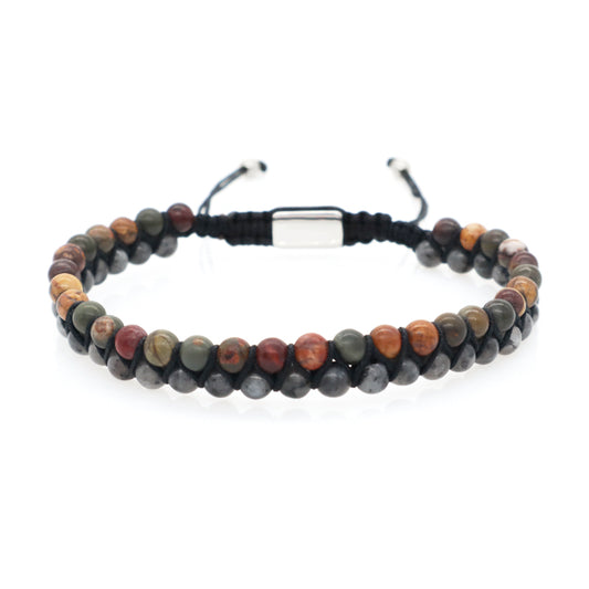 Wholesale Custom Adjustable 4MM Handmade Woven Stainless Steel Natural Stone Gemstone Beaded Macrame Knots Bracelet For Women