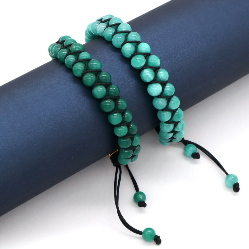Natural Gemstone Beads Double Layer Healing 6mm Stone Adjustable Woven Stainless Steel Handmade Macrame Knots Yoga Bracelet