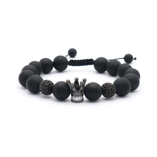 Wholesale Custom Yoga Inspirational Gemstone Adjustable Handmade 12mm Natural Stone Beaded CZ Crown Charm Macrame Knots Bracelet