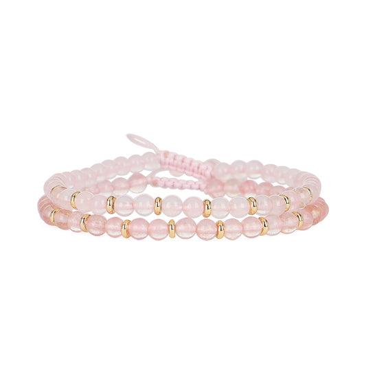 Custom Wholesale Friendship Handmade Fashion Women Gift Brass Charm Braided Adjustable 4mm Natural Stone Beaded Macrame Bracelet