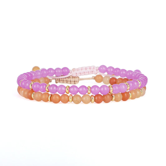 Custom 4mm Gemstone Natural Stone Beads Gold Plated Brass Charm Woven Cord Handmade Adjustable Macrame Knot Bracelet For Women