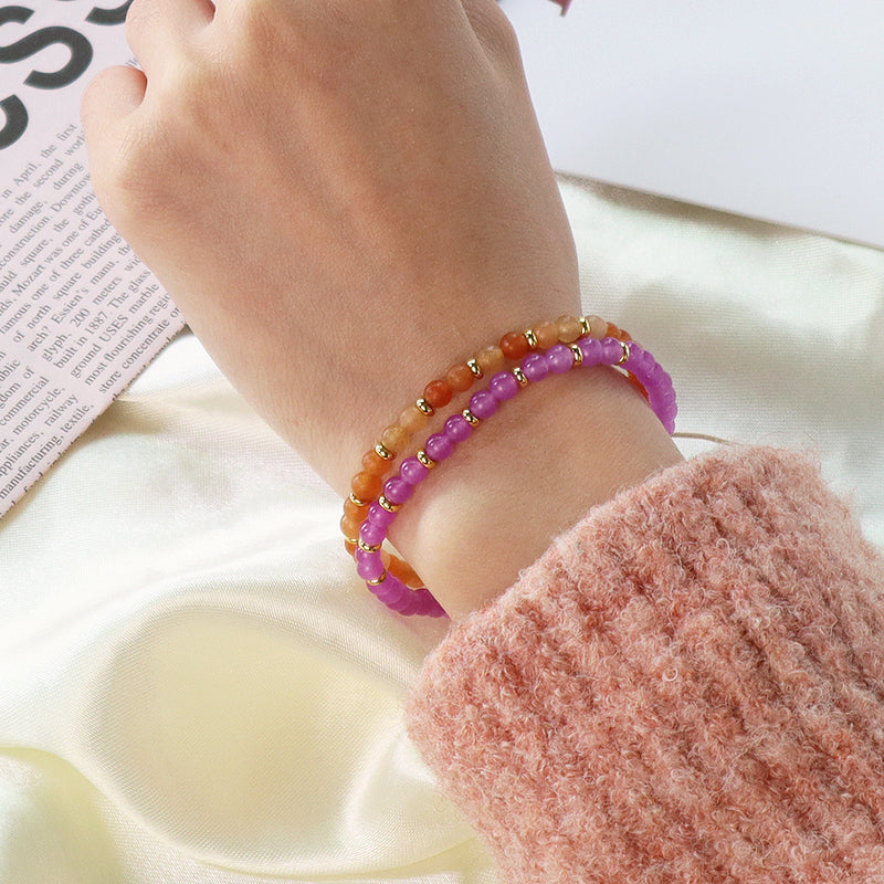 Custom 4mm Gemstone Natural Stone Beads Gold Plated Brass Charm Woven Cord Handmade Adjustable Macrame Knot Bracelet For Women