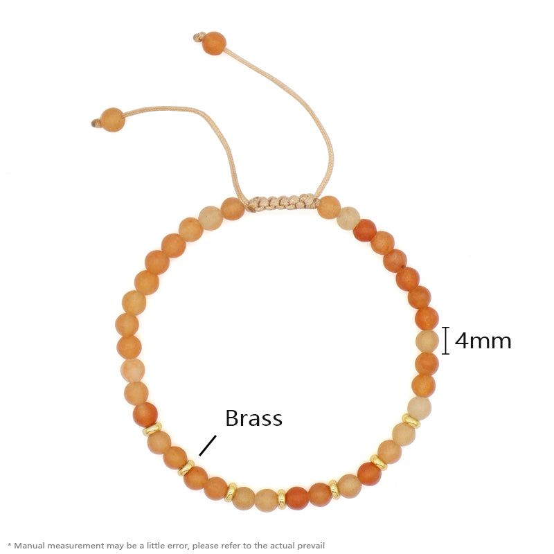 Custom 4mm Gemstone Natural Stone Beads Gold Plated Brass Charm Woven Cord Handmade Adjustable Macrame Knot Bracelet For Women